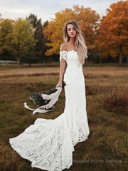 Trumpet/Mermaid Off-the-Shoulder Court Train Lace Wedding Dresses