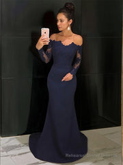 Trumpet/Mermaid Off-the-Shoulder Court Train Stretch Crepe Evening Dresses With Lace