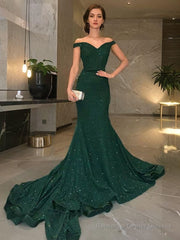 Trumpet/Mermaid Off-the-Shoulder Sweep Train Sequins Evening Dresses With Ruffles