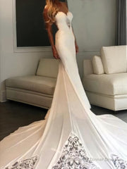 Trumpet/Mermaid Sweetheart Cathedral Train Lace Wedding Dresses With Appliques Lace