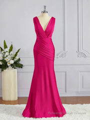 Trumpet/Mermaid V-neck Sweep Train Jersey Bridesmaid Dresses