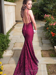 Trumpet/Mermaid V-neck Sweep Train Lace Evening Dresses