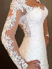 Trumpet/Mermaid V-neck Sweep Train Lace Wedding Dresses With Appliques Lace