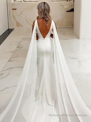 Trumpet/Mermaid V-neck Sweep Train Stretch Crepe Wedding Dress