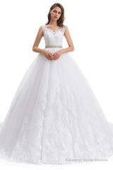 Tulle Backless Appliques beading Wedding Dresses