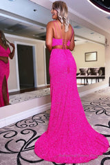 Two Piece Orange Sequins Mermaid Prom Dress with Slit