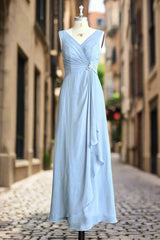 V Neck Sleeveless Chiffon Bridesmaid Dresses