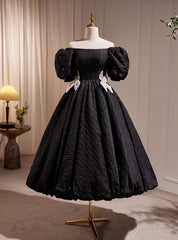 Vintage Black Puff Sleeve Prom Dress