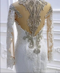 Vintage Long Sleeve Appliques Lace Beading Sequins Mermaid Wedding Dress