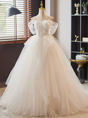 White A-Line Sweetheart Neck Lace Tulle Long Prom Dress, White Long Formal Dress