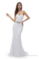 White Mermaid Lace Sweetheart Pleats Belt Wedding Dresses