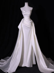 White Mermaid Satin Pleats Wedding Dress