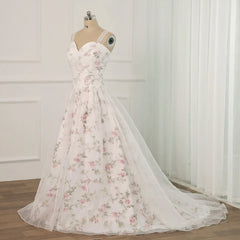 White Tulle and Floral Long Straps Formal Gown Beautiful White Party Dress prom dresses shops