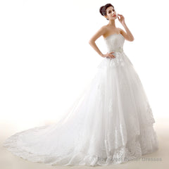 White Tulle Lace Strapless With Sash Wedding Dresses