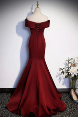 Wine Red Mermaid Long Prom Dress, Off the Shoulder V-Neck Wedding Party Dress