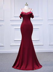 Wine Red Mermaid Off Shoulder Long Party Dress, Off Shoulder Mermaid Prom Dress