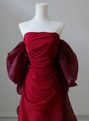 Wine Red Satin Scoop Long Formal Dress, Wine Red Long Evening Dress Prom Dress