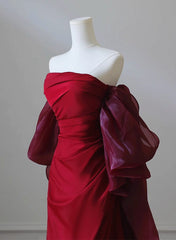 Wine Red Satin Scoop Long Formal Dress, Wine Red Long Evening Dress Prom Dress