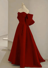 Wine Red Satin Sweetheart Long A-Line Prom Dress, Wine Red Evening Dress