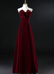 Wine Red Velvet Floor Length Long Prom Dress, Dark Red Party Dress