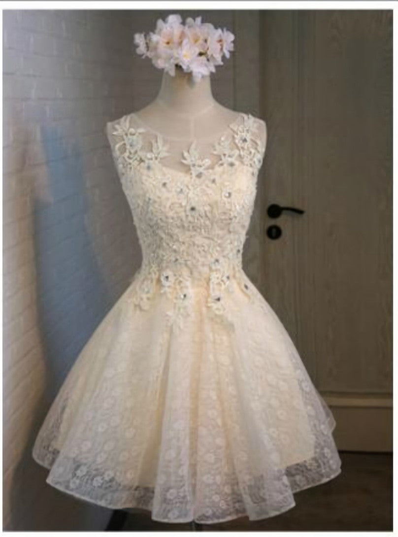 Yellow Lace Appliques Homecoming Dress