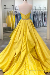 Yellow Prom Dress A Line Sweetheart Long Party Evening Dress with Beading