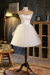 Party Dresses Style, Champagne A-line Strapless Party Dress, Short Homecoming Dress