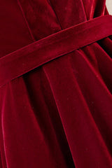 Party Dress For Teens, Burgundy Velvet Long Prom Dresses, Simple A-Line Evening Dresses