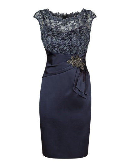 Ballgown, Dark Navy Short Tight Mother of Bride Dress