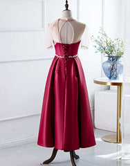 Bridesmaids Dress Blue, Red A-Line Round-Neck Evening Dress with Beading