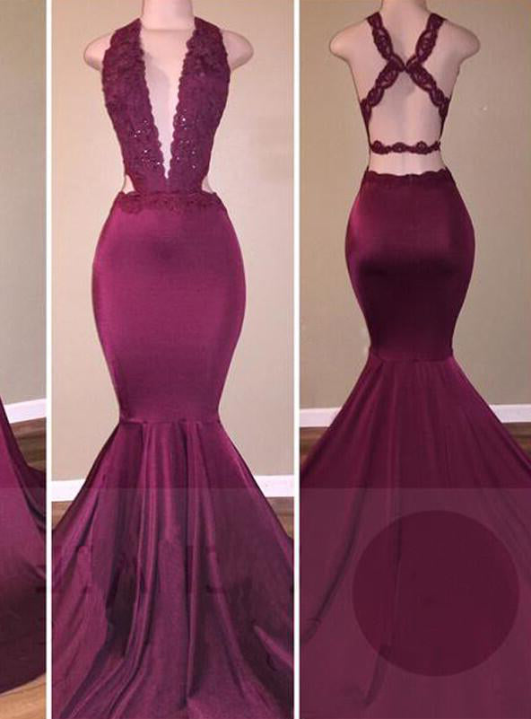 Evening Dresses 2036, Mermaid/Trumpet Burgundy Sexy Prom Dresses