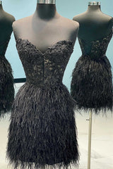 Prom Dresses 2038 Black, Black Appliques Strapless Feathered Cocktail Dress