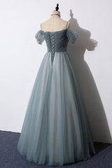 Bridesmaids Dresses Ideas, Off the Shoulder Grey Tulle Prom Dress