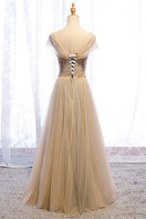 Grad Dress, A-Line Cap Sleeves Champagne Formal Dress