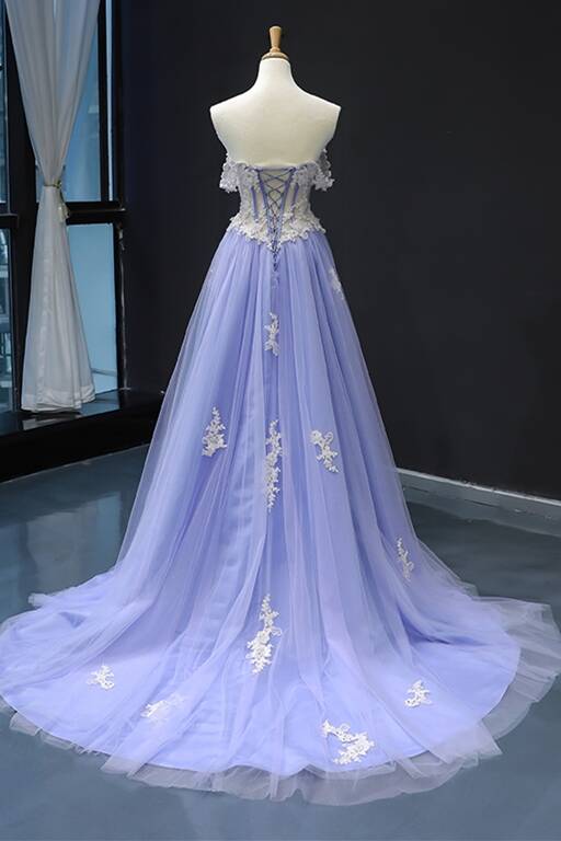 Bridesmaid Dresses Inspiration, Off the Shoulder Lavender and Lace Appliques Long Formal Dress