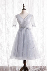 Formal Dresses Elegant, Short Sleeves Silver Short Pink Dress