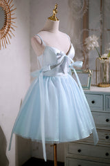 Prom Dresses Emerald Green, Cute Sky Blue Beading Bowknot Short Princess Homecoming Dresses