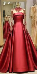 Party Dress High Neck, Brilliant Satin High Collar Floor Length A Line Evening Dress With Beadings C0510