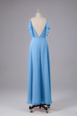 Prom Dresses Designers, Elegant Chiffon Straps V-Back Long Bridesmaid Dresses