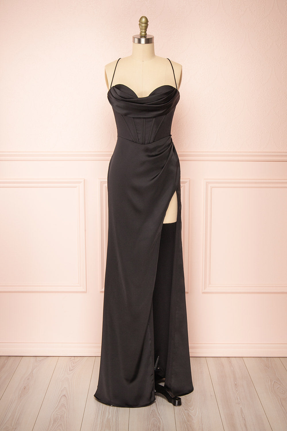 Prom Dresses Shorts, Black Prom Dresses, Corset Cowl Neck Maxi Dress, Black Bridesmaid Dress