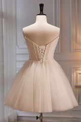 Prom Dresses Shop, A Line V Neck Spaghetti Straps Tulle Short Homecoming Dresses