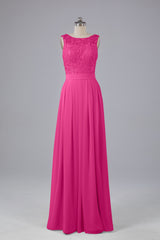 Evening Dresses Store, A-line Lace Top Floor Length Chiffon Bridesmaid Dresses