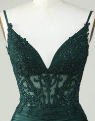 Bridesmaid Dresses Online, Spaghetti Straps Dark Green Short Tight Homecoming Party Dress