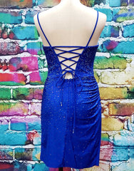 Bridesmaid Dress Formal, Spaghetti Straps Lace Up Tight Glitter Homecoming Dress