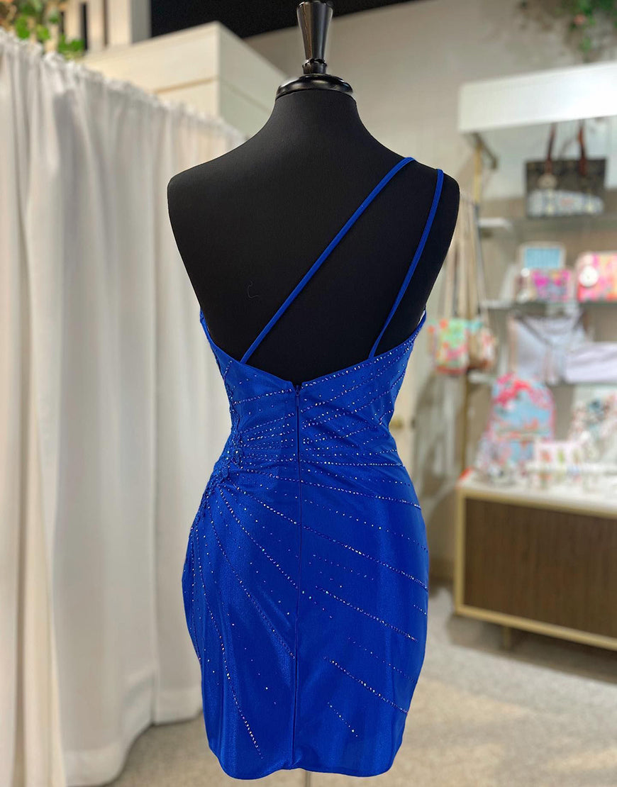 Bridesmaids Dresses Fall Wedding, Royal Blue One Shoulder Tight Glitter Homecoming Dress