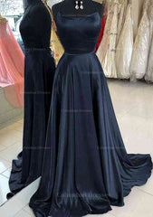 Prom Dresses Long Sleeve, A-line Bateau Spaghetti Straps Sweep Train Charmeuse Prom Dress