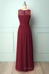 Bridesmaid Dresses 3 34 Length, A-line Illusion Lace Neck Chiffon Long Bridesmaid Dress