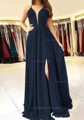 Bridesmaid Dress Mauve, A-line/Princess Scalloped Neck Sleeveless Long/Floor-Length Chiffon Prom Dress With Split