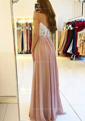 Bridesmaid Dresses Under 124, A-line/Princess Sweetheart Sleeveless Long/Floor-Length Chiffon Prom Dress With Split Appliqued