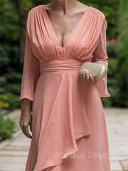 Party Dress Idea, A-Line/Princess V-neck Floor-Length Chiffon Mother of the Bride Dresses With Ruffles